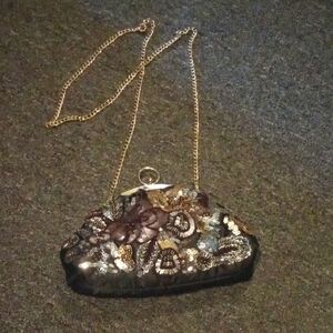 Jessica McClintock Black and Gold Clutch